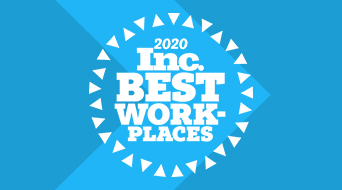 Blue graphic with white text inside a circle of triangles reads: 2020 Inc. Best Workplaces.