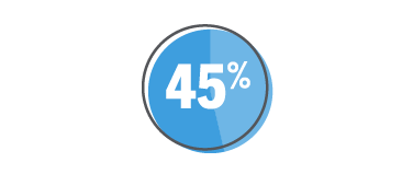 A circular progress chart visually representing 45% completion. The circle is shaded in blue, with the percentage number 45% displayed prominently in white in the center.