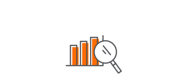 An icon displays a bar graph with four orange bars of varying heights, symbolizing freight shipping services. A magnifying glass hovers over the bars, suggesting analysis or examination. The background is white.