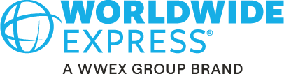 The logo of Worldwide Express features blue text with a stylized globe icon to the left. Beneath it, the footer reads A WWEX Group Brand in smaller letters, adding a touch of distinction and identity.