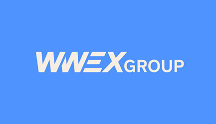 A striking blue background sets the stage for the prominent white text, boldly announcing WWEX GROUP at its center.