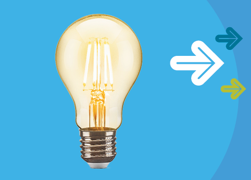 A glowing light bulb shines against a blue background while three arrows—green, white, and yellow—depict the dynamic flow of logistics activities: inbound, outbound, and beyond.