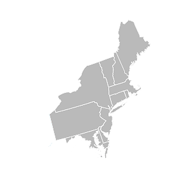 A grayscale freight carriers map accentuates the Northeastern United States, featuring states like New York, Pennsylvania, and New Jersey. With distinct boundaries outlined, this map excludes other geographical nuances for a focused perspective.