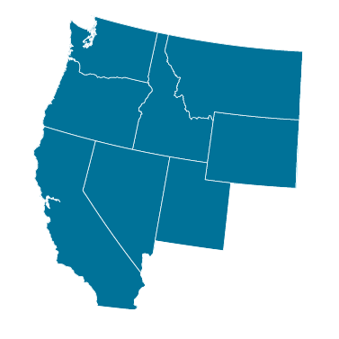 A Freight Carriers Map illustrates the western U.S. states—California, Nevada, Oregon, Washington, Idaho, Montana, Wyoming, Utah, and Colorado—highlighted in blue against a pristine white background.