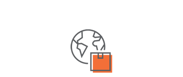 A simple line drawing depicts a globe behind an orange and gray delivery box, symbolizing global shipping or international delivery services, brought to you by Shipping With WWEX.