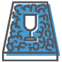 A stylized drawing of a gray trophy cup centered on a blue rectangular background, framed by a border of question marks.